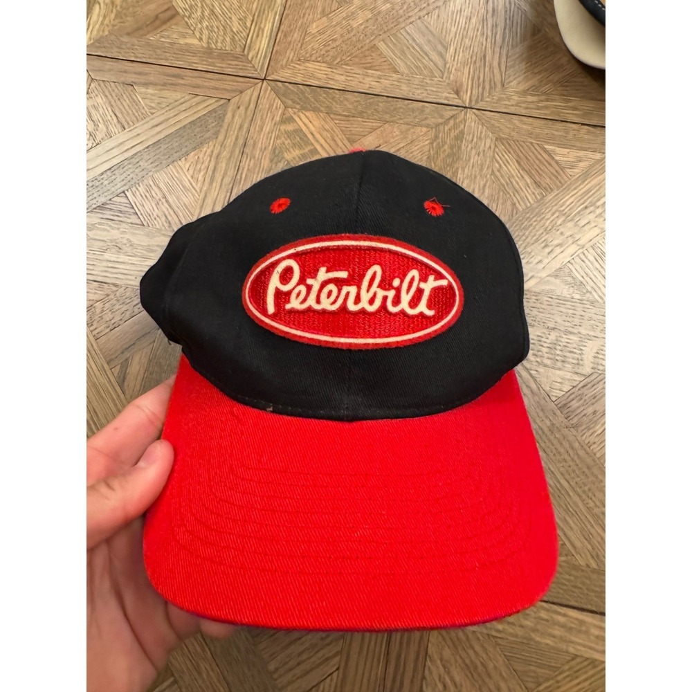 Vintage Peterbilt Trucker Hat Black Red Snapback KC Cap Green Underbrim Mens 8